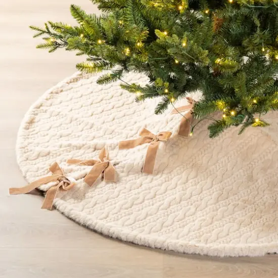 Glitzhome&reg; 60"D Reversible Twisted Faux Marten Fur Christmas Tree Skirt {5}