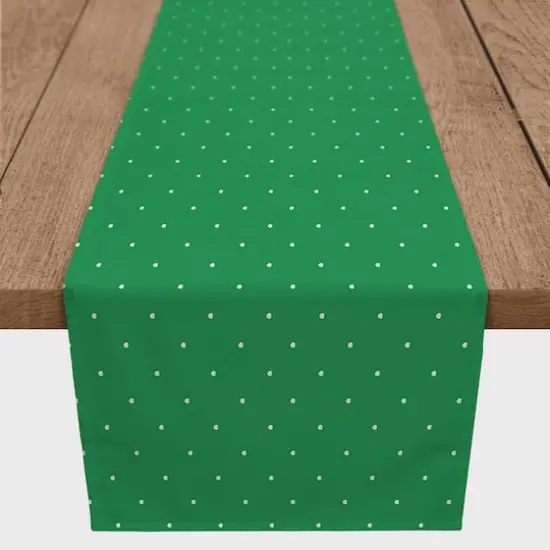 72" White Dots on Green Poly Twill Table Runner {3}
