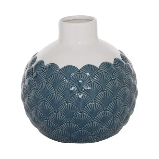 Blue Ceramic Coastal Vase, 9" x 8" x 8" {1}