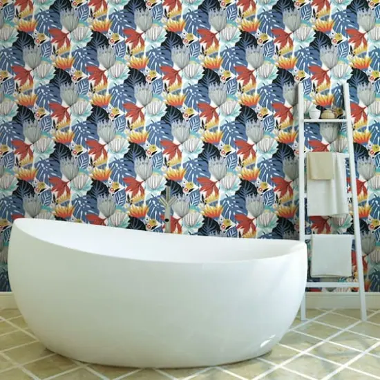 RoomMates Retro Tropical Leaves Peel & Stick Wallpaper Blue and Yellow {5}