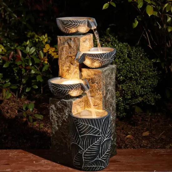 Glitzhome&reg; 33" Natural Leaf Textured 4-Tier Outdoor Fountain {4}
