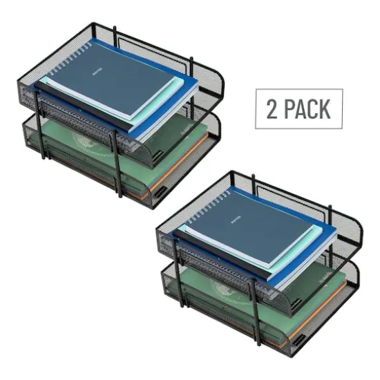 Mind Reader Network Collection Black Metal Mesh 2-Tier Letter Size Paper Trays, 2ct. {12}