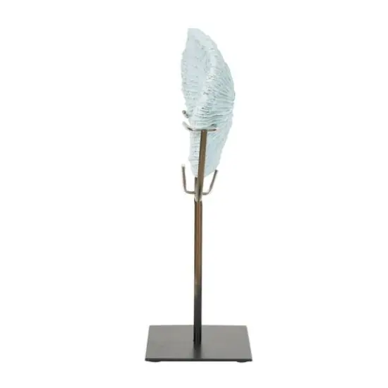 12.5" Light Blue Polystone Coral Textured Sculpture with Bronze Stand {6}
