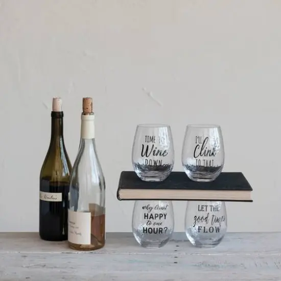 Hello Honey&reg; Happy Hour Sayings Stemless Wine Glasses Set {3}