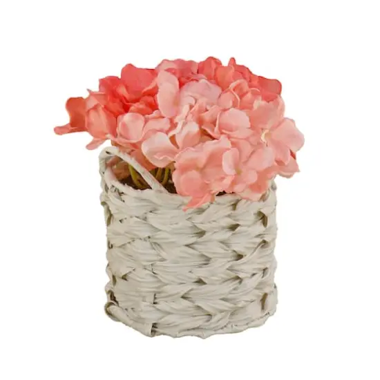 10" Hydrangea Bouquet in Natural Basket Coral {1}