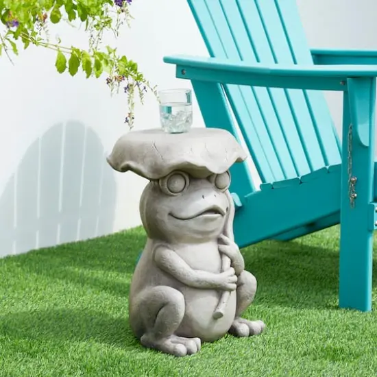 Glitzhome&reg; 19" Frog & Lotus Faux Concrete Garden Stool {8}