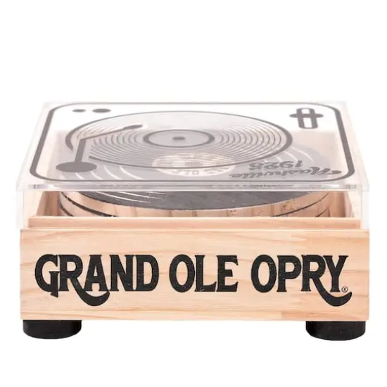 American Art Decor Grand Ole Opry Nashville 1925 Vinyl Record Wooden Coaster Set of 6 - 2.75" H x 5.5" L {6}