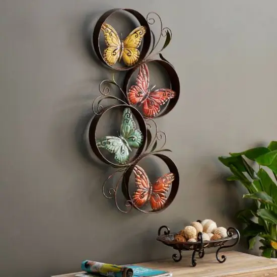 Multi Colored Scrollwork Butterflies Metal Outdoor Wall Accent {6}