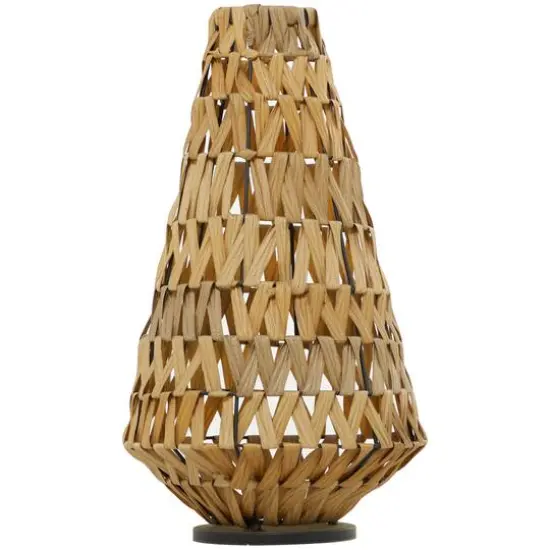 30" Light Brown Plastic Rattan Handmade Candle Lantern with Wrapped Zig Zag Design {3}