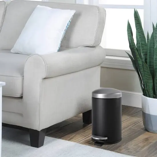 SunnyPoint 1.25gal. Black Round Trash Can with Plastic Inner Bucket {4}