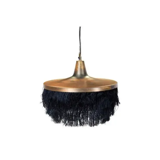 Hello Honey&reg; 16" Charcoal Metal Pendant Light with Fringe {3}