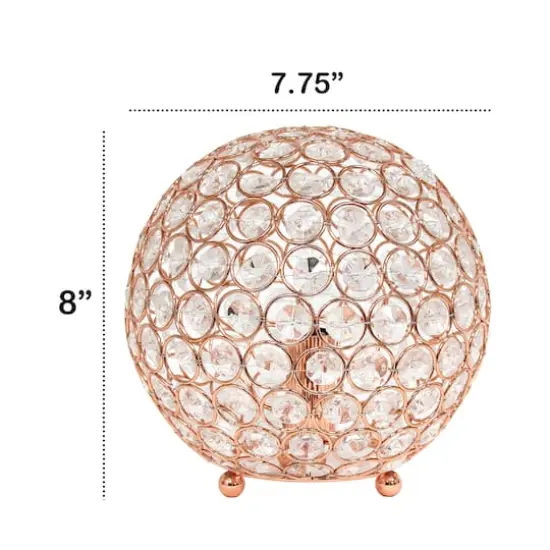 Lalia Home 8" Medium Metal Crystal Round Orb Table Lamp Rose Gold {4}