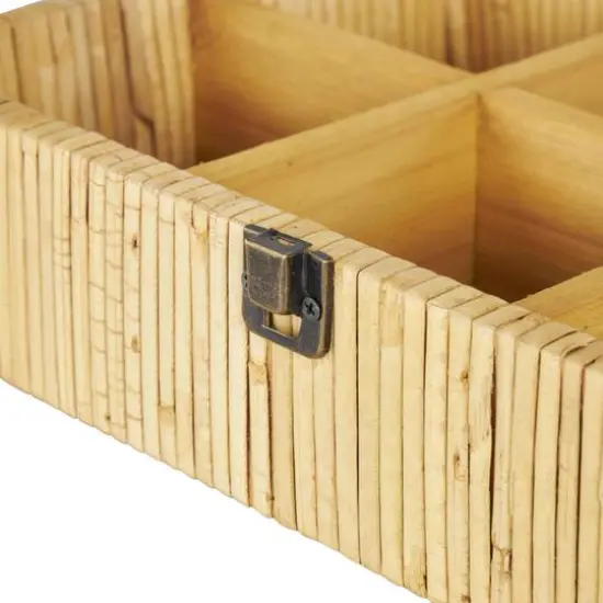 12" x 9" x 4" Brown Hand-Wrapped Rattan 6-Slot Jewelry Box with Tempered Glass Top {10}