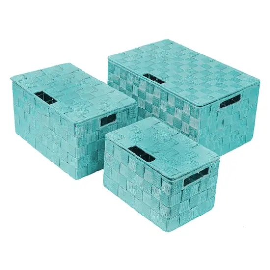 Sorbus 3-Piece Woven Basket with Lid Set Aqua {4}