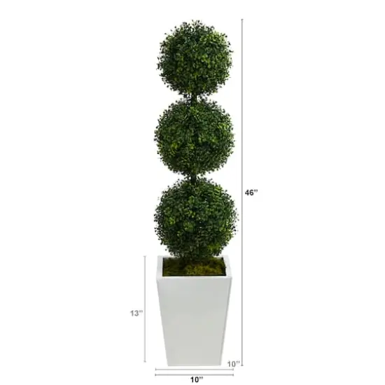 4ft. Boxwood Triple Ball Topiary Artificial Tree in White Metal Planter {3}