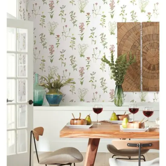 RoomMates Botanical Print Peel & Stick Wallpaper Green and Pink {8}
