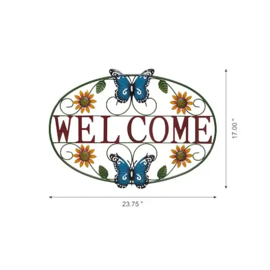 Glitzhome&reg; 24" Metal Sunflower & Butterfly Welcome Wall D&eacute;cor {6}
