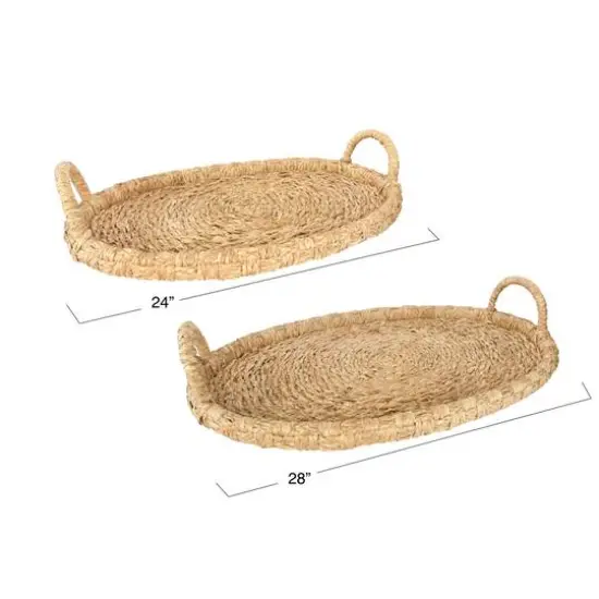 Hello Honey&reg; Decorative Handwoven Oval Seagrass and Rattan Trays with Handles Set {5}