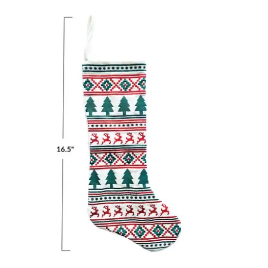 Hello Honey&reg; 16.5" Cotton Velvet Embroidered Stocking with Holiday Pattern {5}