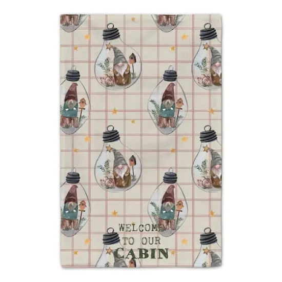 Welcome to our Cabin Cream and Red Check Gnome Globe Pattern Tea Towel - Set of 2 {5}