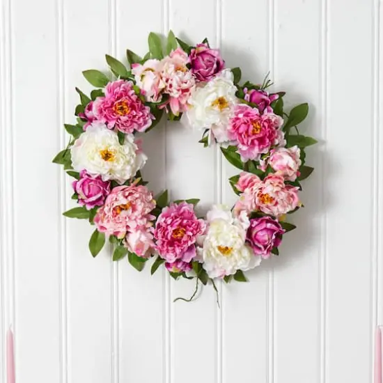 22" White and Pink Peony Wreath {3}