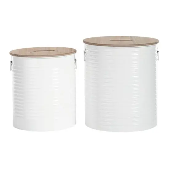 Set of 2 White Metal Farmhouse Storage Stool, 18", 16" {1}