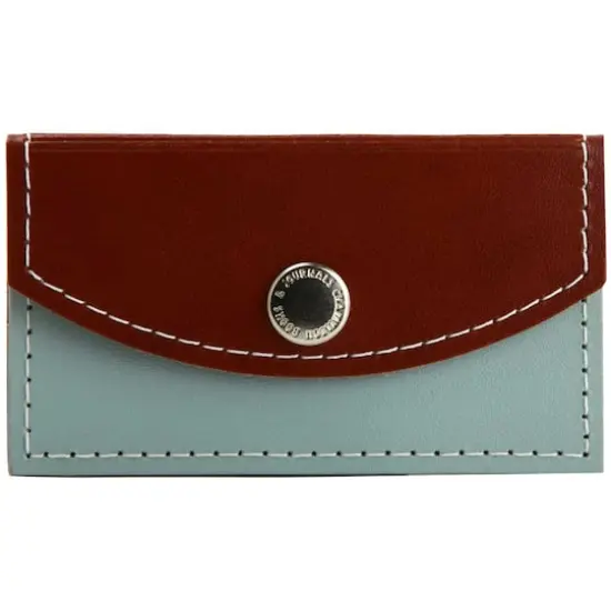 JAM Paper Brown & Gray Leather Business Card Holder Case with Snap Closure {1}