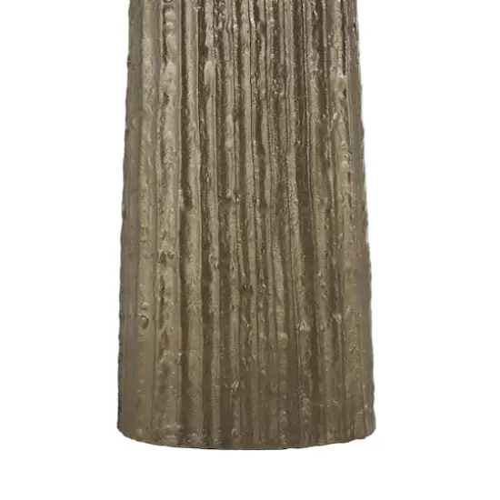 35.5" Brass Aluminum Metal Slim Flat Tall Floor Cone Vase with Textured Ridges {6}