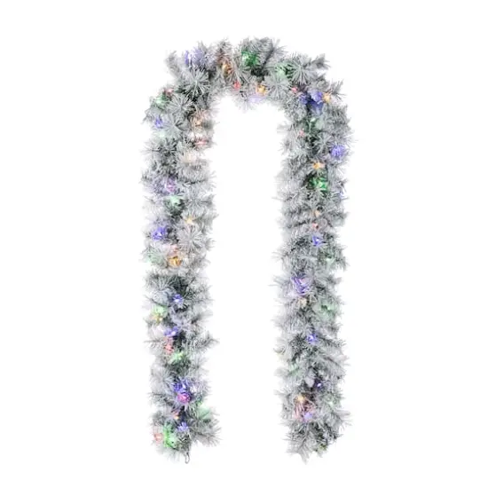 Glitzhome&reg; 9ft Pre-Lit Snow Flocked Greenery Pine Christmas Garland with Timer {1}