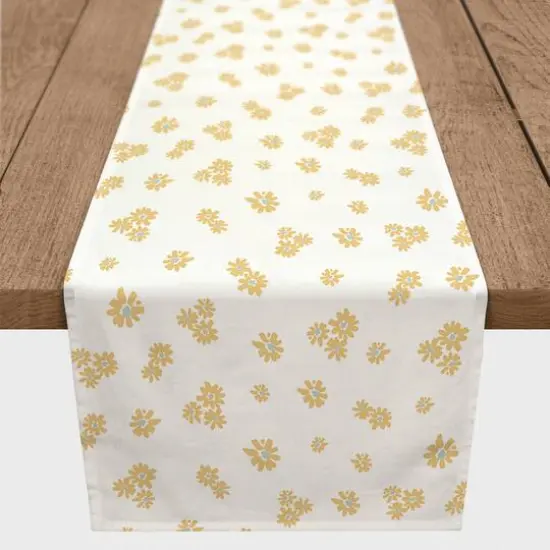 90" Daisy Pattern Cotton Twill Table Runner Yellow {1}