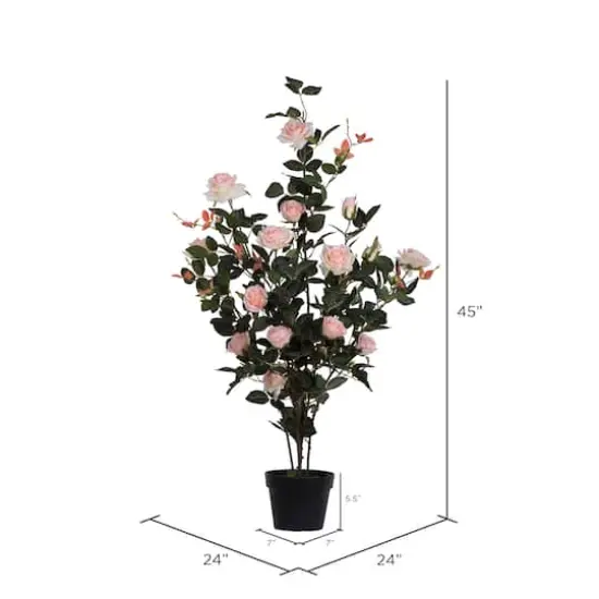 45" Artificial Pink Rose Plant in Pot {5}