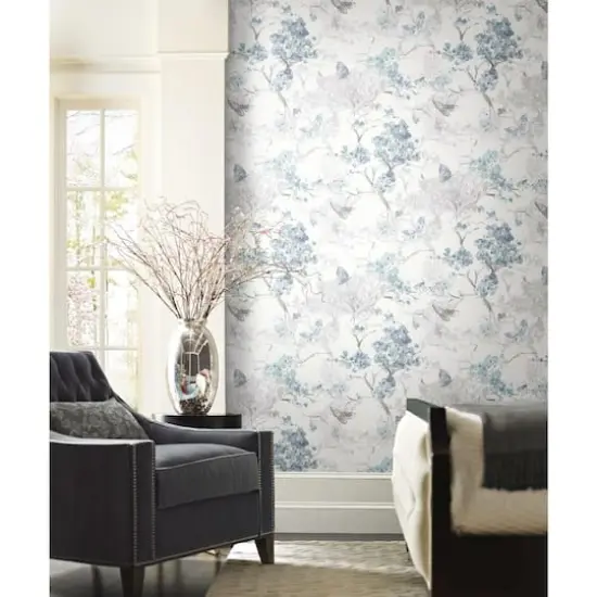 RoomMates Cherry Blossoms Peel & Stick Wallpaper Blue and white {4}