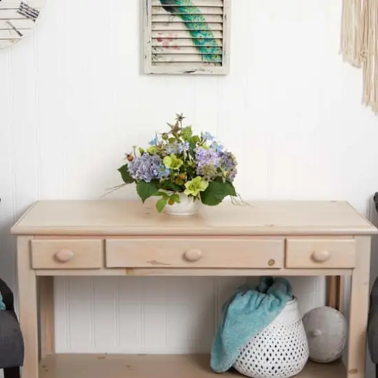 14" Blue Hydrangea Centerpiece in White Ceramic Bowl {4}