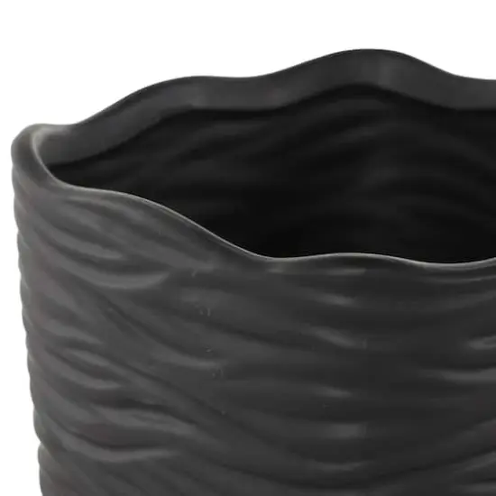 Black Wavy Ribbed Ceramic Planter Set {5}