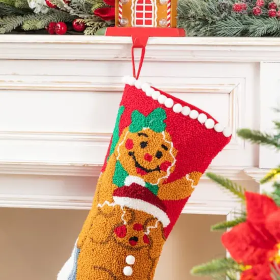 Glitzhome&reg; 21"L Hooked Christmas Gingerbread Man Stocking {5}