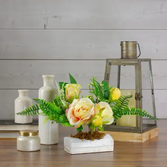 13" Ranunculus & Rose Floral Spring Wooden Statue D&eacute;cor {3}