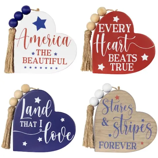 4" Patriotic Hearts Tabletop Sign Set {1}