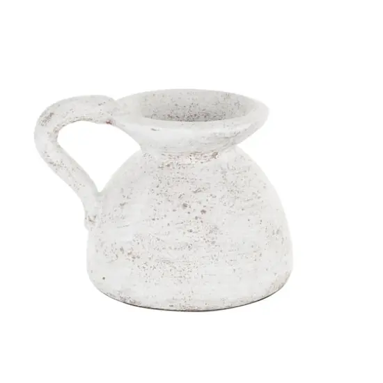 11" Cream Ceramic Textured Pot Vase with Handle {1}