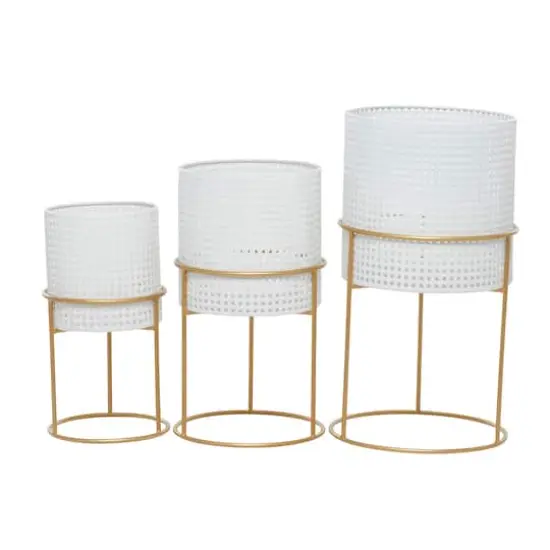 Set of 3 White Iron Contemporary Planter, 23" x 19" x 16" {11}