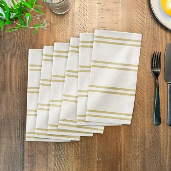 Double Stripe Cotton Twill Napkin Yellow/White {4}