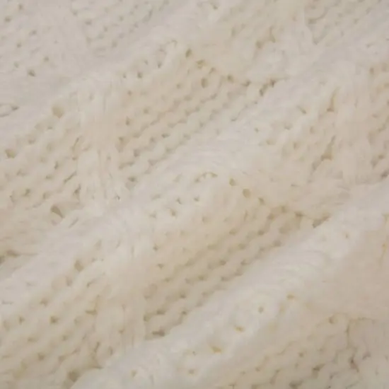 Glitzhome&reg; 52" Knitted White Christmas Tree Skirt with Red Trim & Pom Pom {7}