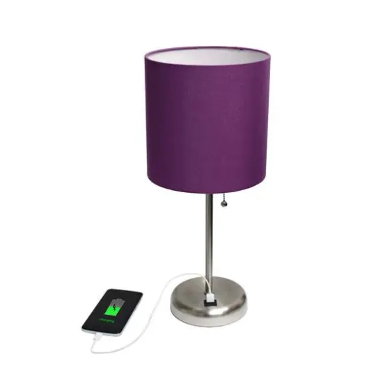 Creekwood Home 19.5" Oslo USB Port Table Lamp Brushed Steel/Purple Shade {7}