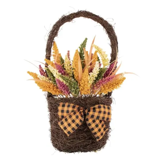 22" Autumn Harvest Hanging Basket with Artificial Fall Foliage {1}