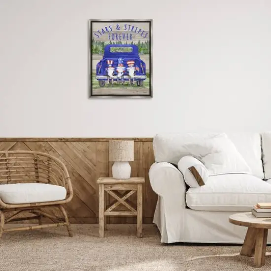 Stupell Industries Stars & Stripes Forever Americana Gnomes Floater Framed Art Gray {3}