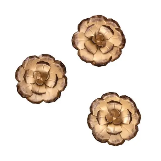 Habitat Decor Zinnias Bronze Flower Metal Wall Art Set {1}