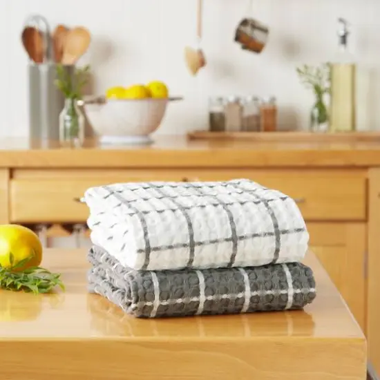 DII® Windowpane Oversized Washed Waffle Dishtowels, 2ct. Gray {5}