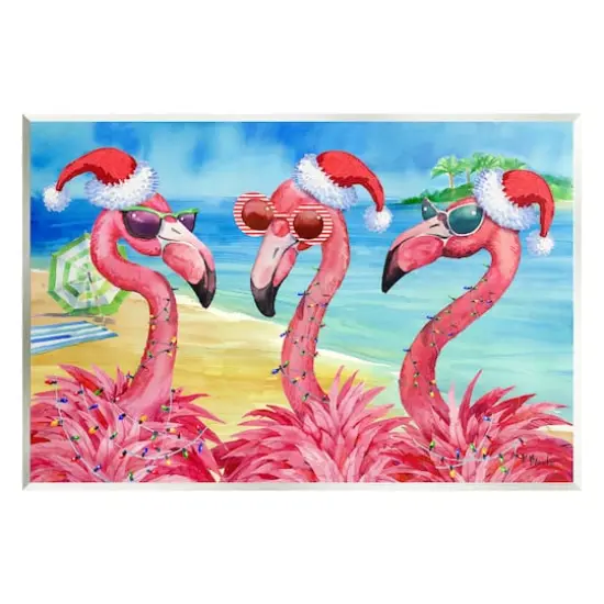 Stupell Industries Holiday Lights Flamingos Beach Wall Plaque Art {1}