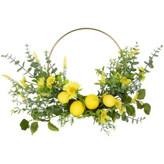 22" Yellow Lemon & Daisy Springtime Half Wreath {1}