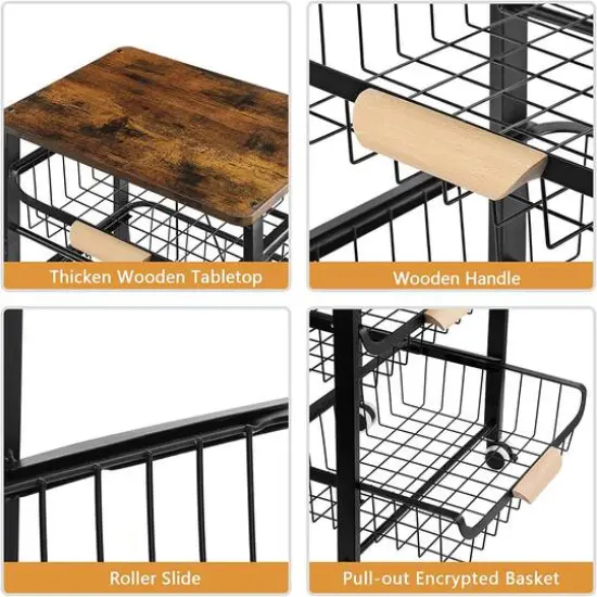 Black Fruit Storage Basket Kitchen Rolling Cart {5}