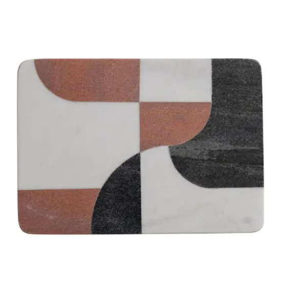 Hello Honey Marble Cutting Board with Abstract Design, White, Rust Color and Black {3}